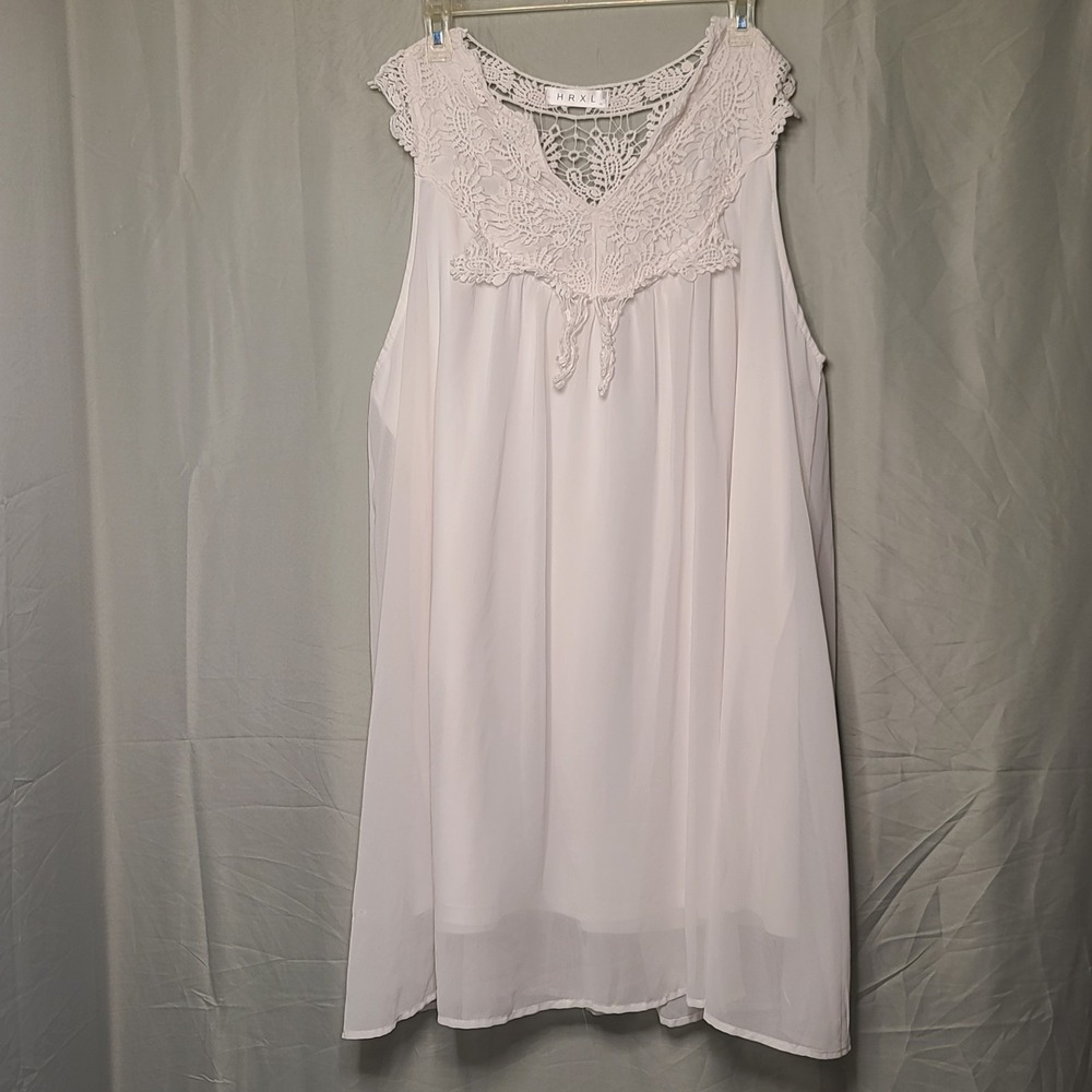 HRXL Womens Top 5XL White Crochet  Babydoll V Neck Lace Lining